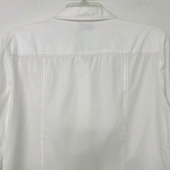 Oscar By Oscar De La Renta White Cotton Pink Trim Long Sleeve Button Down Top 10 - Picture 9 of 13